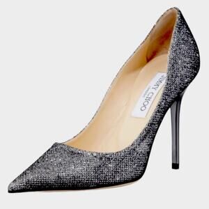 Jimmy Choo London Abel Glitter Anthracite Heel Pointy Pumps Size 36 1/2